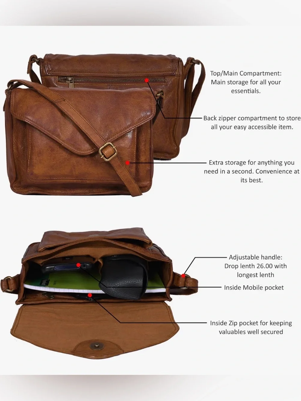 Real Leather Crossbody Messenger Bag